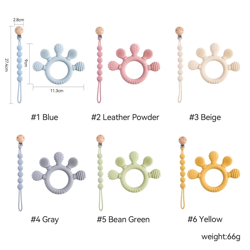 1PC Baby Silicone Teether Toy with Pacifier Chain | BPA-Free Finger Ring Soothing Teething Toy for Newborns & Baby Shower Gifts