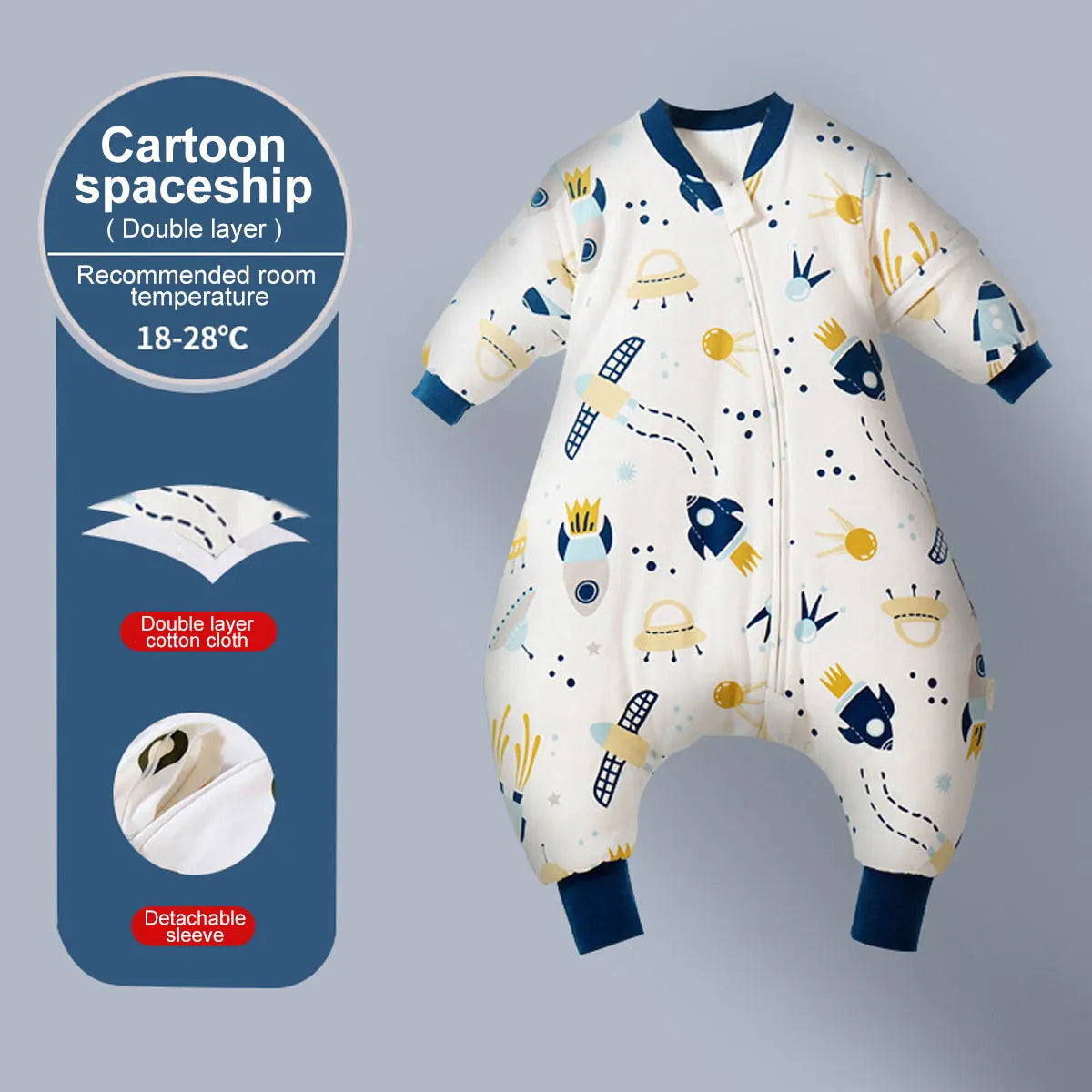 Baby Cartoon Split-Legged Sleepsack – Thickened Children’s Sleeping Bag with Detachable Sleeves for Boys & Girls, Autumn & Winter