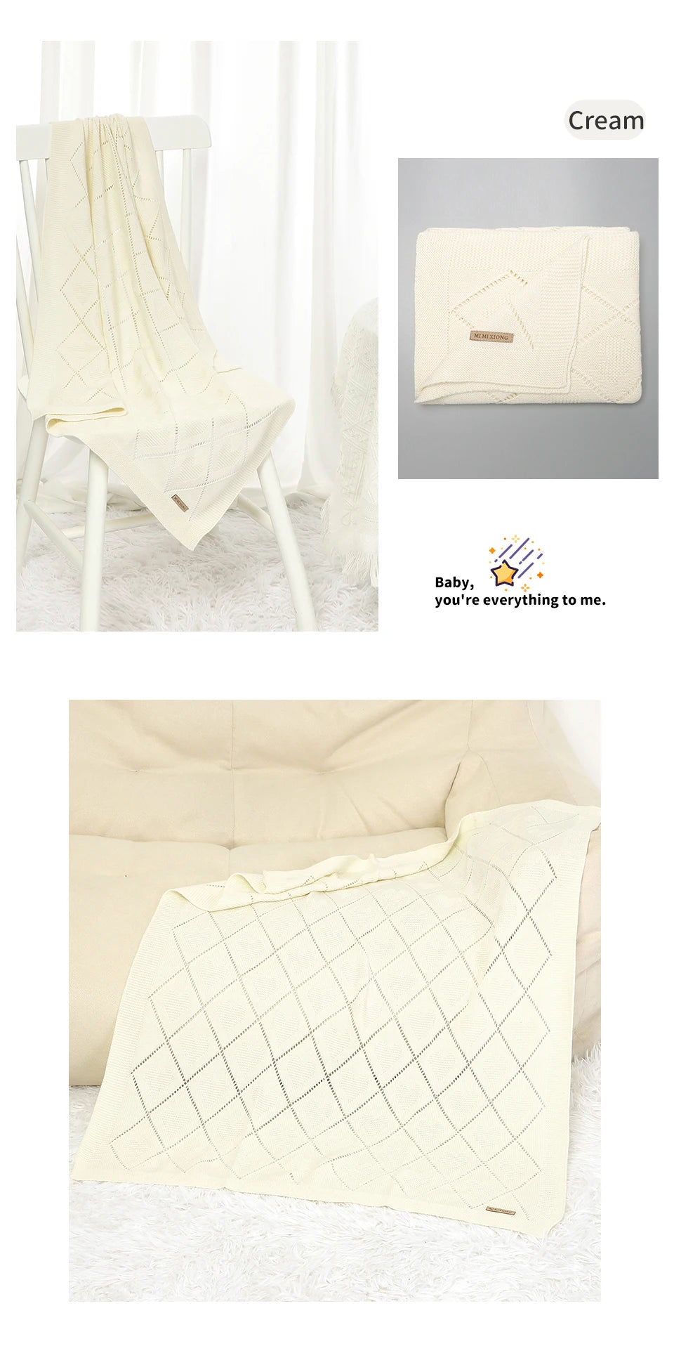 Super Soft Cotton Baby Blanket – Newborn Knit Swaddle Wrap for Stroller, Nursery & Sleeping (90×70cm)