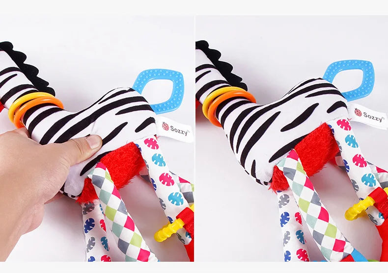 Soft Giraffe & Zebra Animal Handbell Rattle Plush Baby Toy with Teether | Infant Developmental Handle Toys for Newborn Gifts