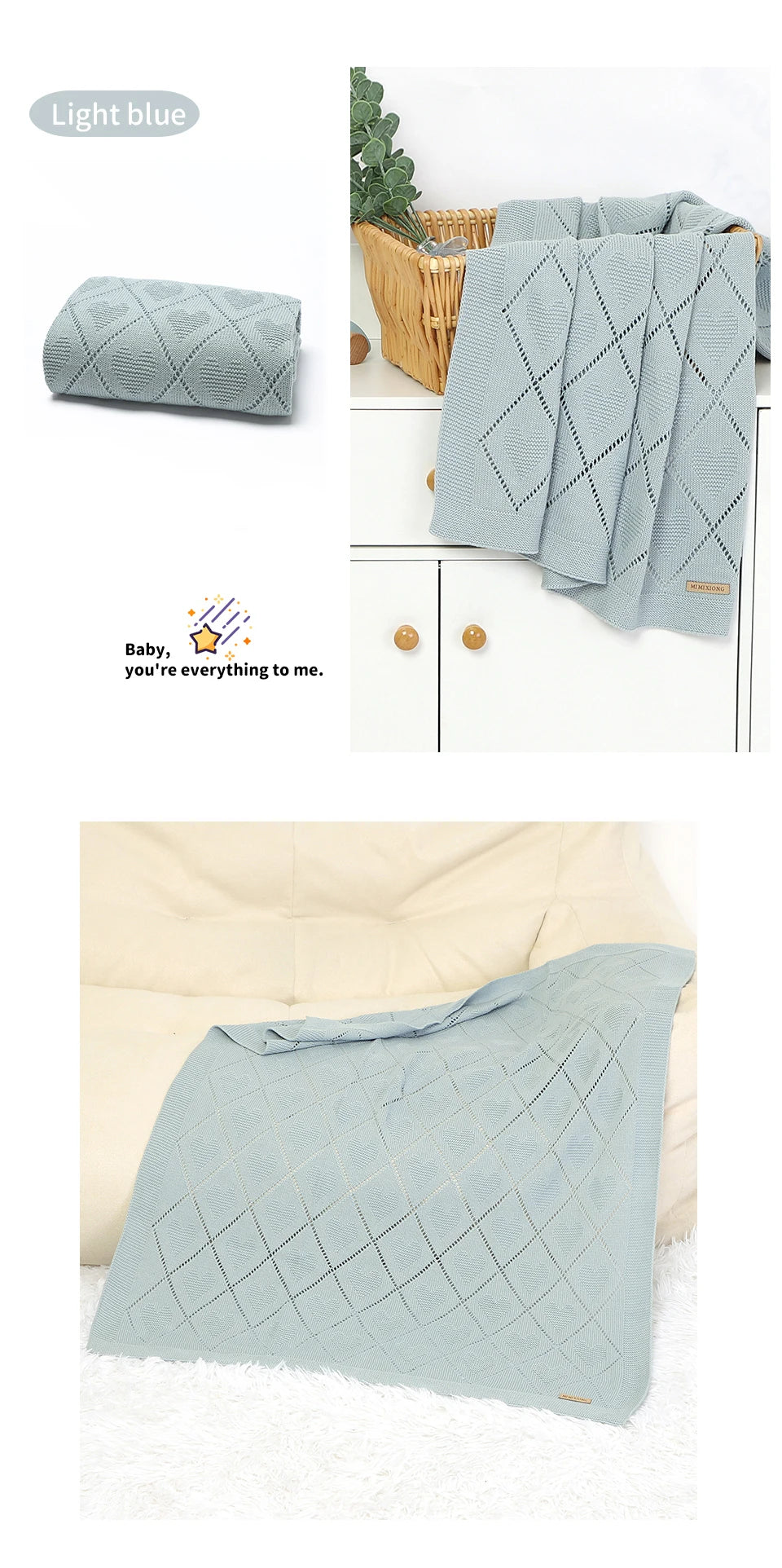 Super Soft Cotton Baby Blanket – Newborn Knit Swaddle Wrap for Stroller, Nursery & Sleeping (90×70cm)
