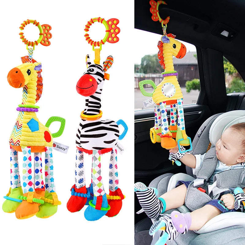 Soft Giraffe & Zebra Animal Handbell Rattle Plush Baby Toy with Teether | Infant Developmental Handle Toys for Newborn Gifts
