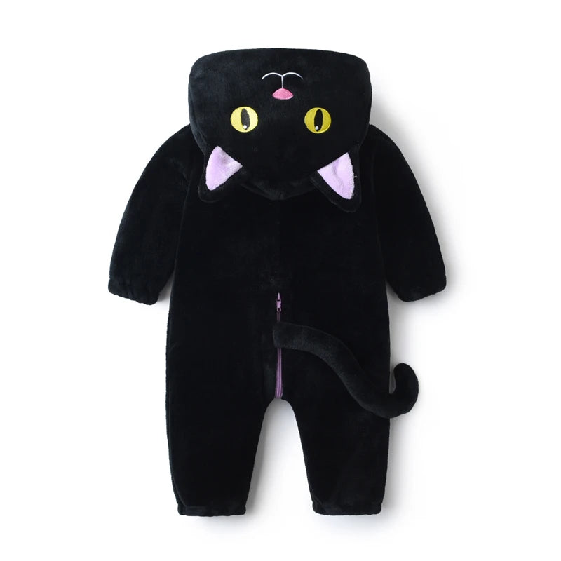 Suefunskry Baby Halloween Cat Costume | Toddler Cosplay Hooded Jumpsuit | Long Sleeve Zipper Romper Outfit for Boys & Girls