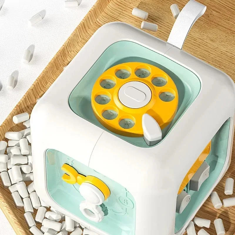 Baby Montessori Drawer Cube – 6-in-1 Practice Skills Toy | Sensory Busy Board & Educational Fidget Toy for Boys & Girls