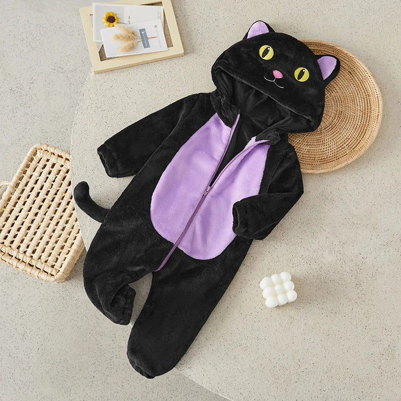 Suefunskry Baby Halloween Cat Costume | Toddler Cosplay Hooded Jumpsuit | Long Sleeve Zipper Romper Outfit for Boys & Girls