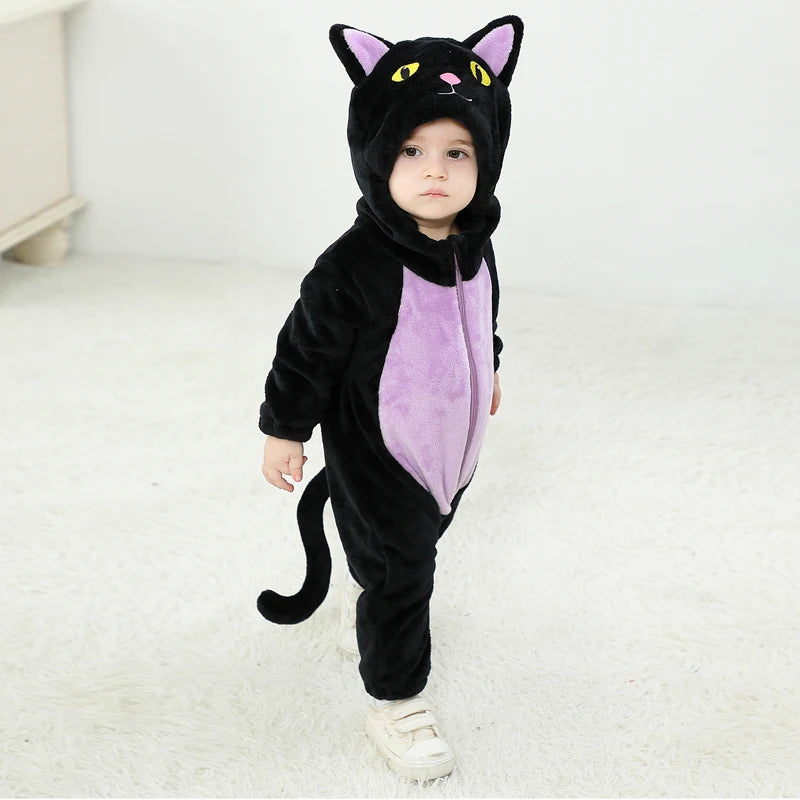 Suefunskry Baby Halloween Cat Costume | Toddler Cosplay Hooded Jumpsuit | Long Sleeve Zipper Romper Outfit for Boys & Girls