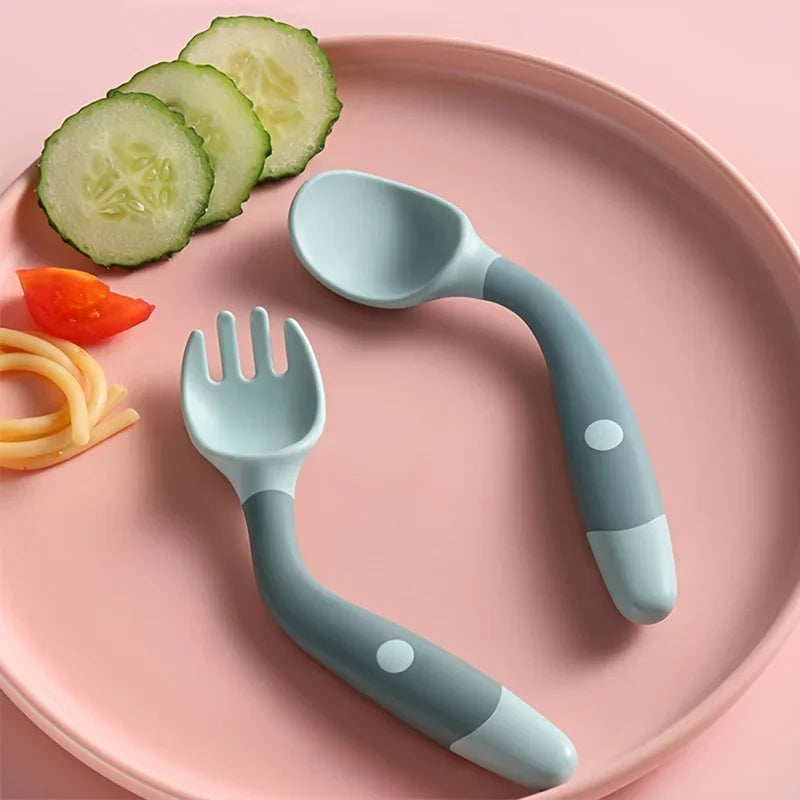 Baby Fork and Spoon Set – Bendable Toddler Utensils | Soft Silicone Handle Training Tableware for Infants & Kids, BPA-Free