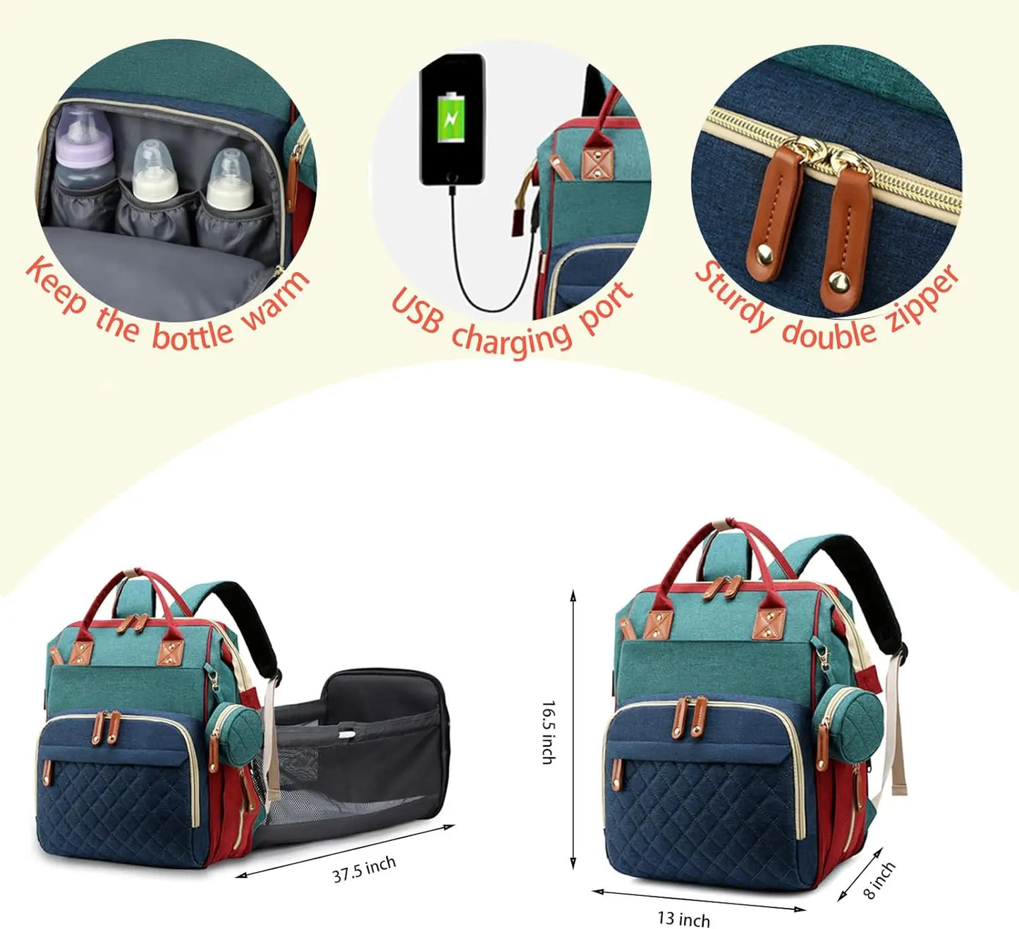 3-in-1 Baby Diaper Bag Backpack with Changing Station – Foldable Changing Pad & Large Travel Backpack for Boys & Girls
