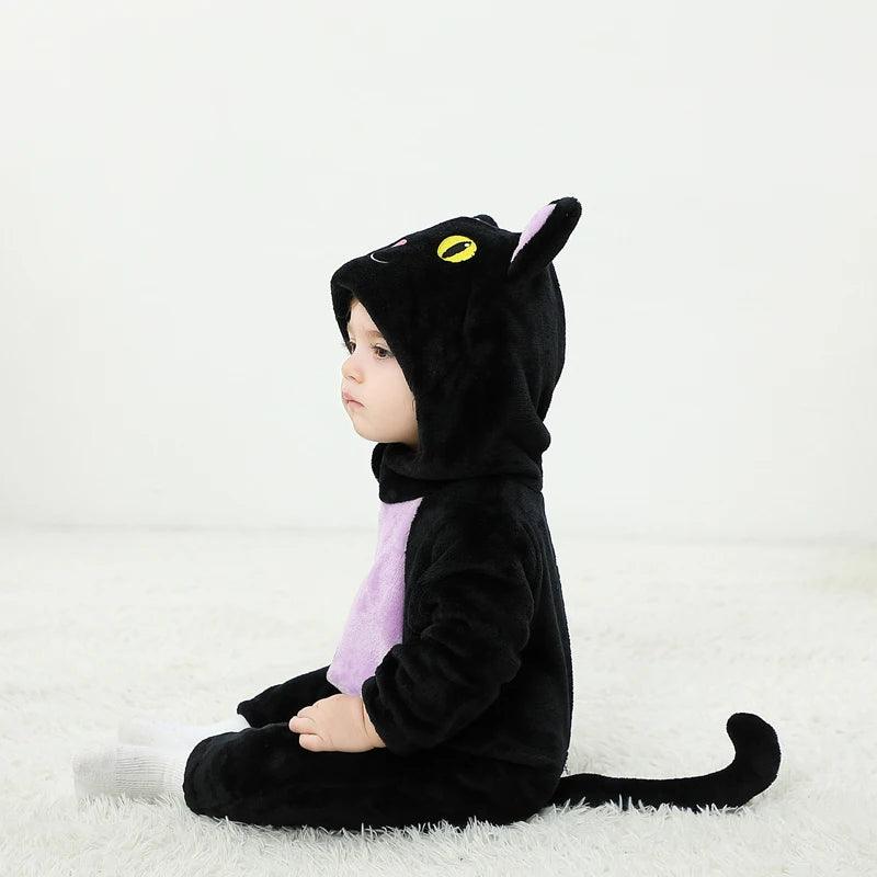 Suefunskry Baby Halloween Cat Costume | Toddler Cosplay Hooded Jumpsuit | Long Sleeve Zipper Romper Outfit for Boys & Girls