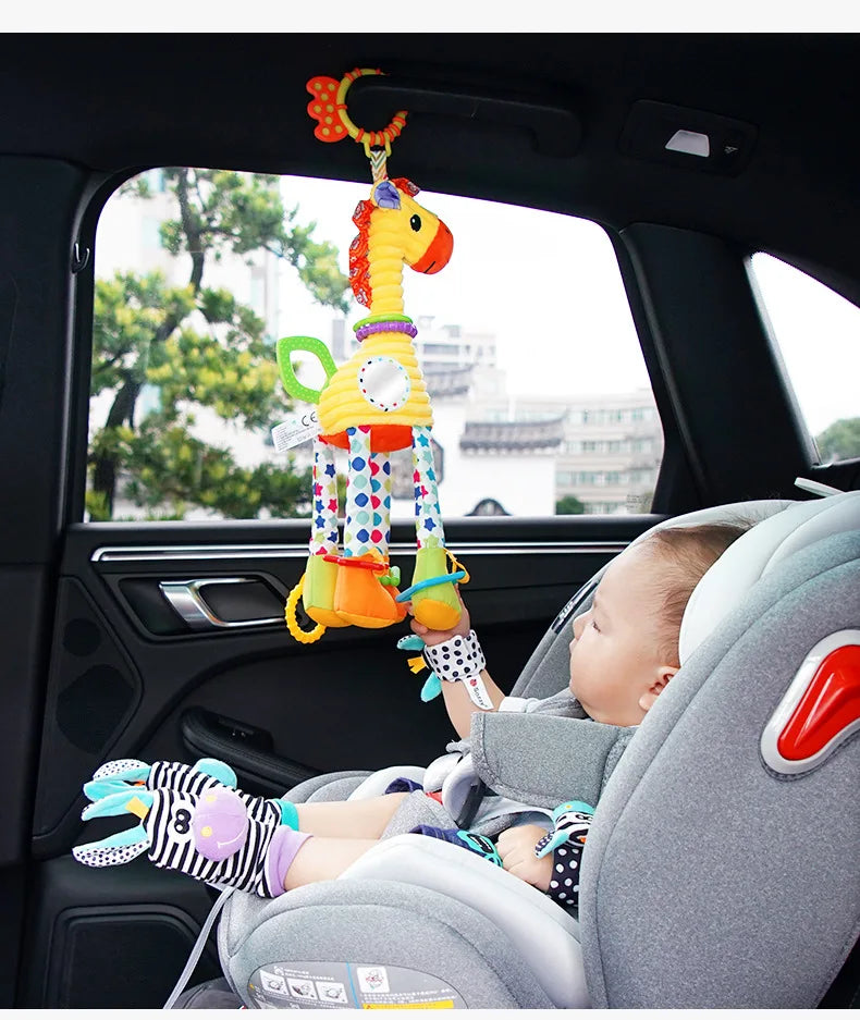 Soft Giraffe & Zebra Animal Handbell Rattle Plush Baby Toy with Teether | Infant Developmental Handle Toys for Newborn Gifts