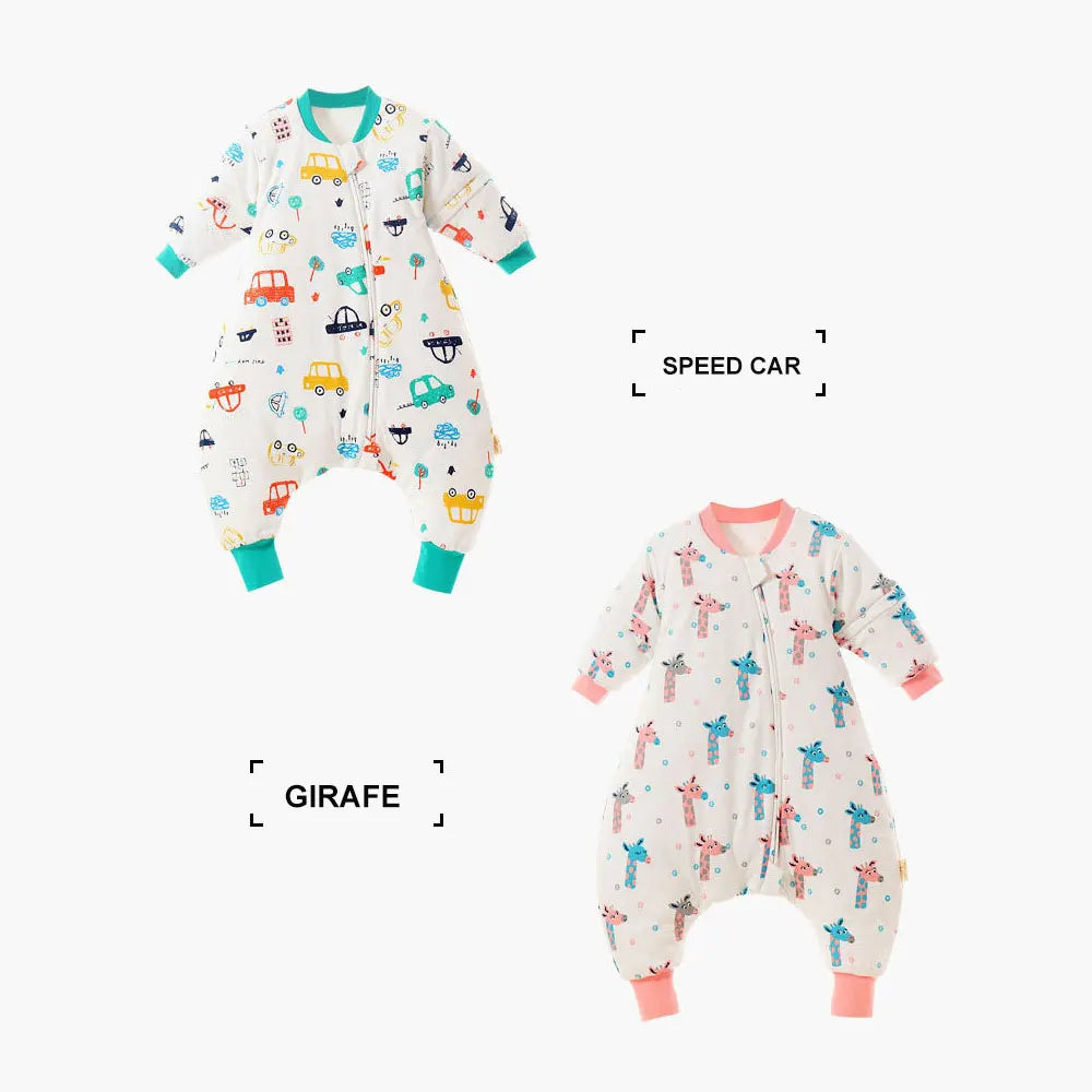 Baby Cartoon Split-Legged Sleepsack – Thickened Children’s Sleeping Bag with Detachable Sleeves for Boys & Girls, Autumn & Winter
