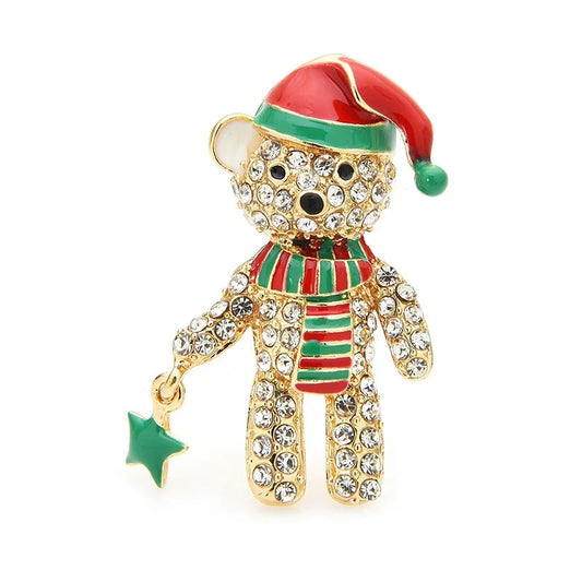 Wuli&baby Christmas Bear Brooch Pin Sparkling Crystal Animal Jewelry Accessory