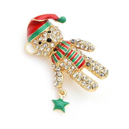 Wuli&baby Christmas Bear Brooch Pin Sparkling Crystal Animal Jewelry Accessory