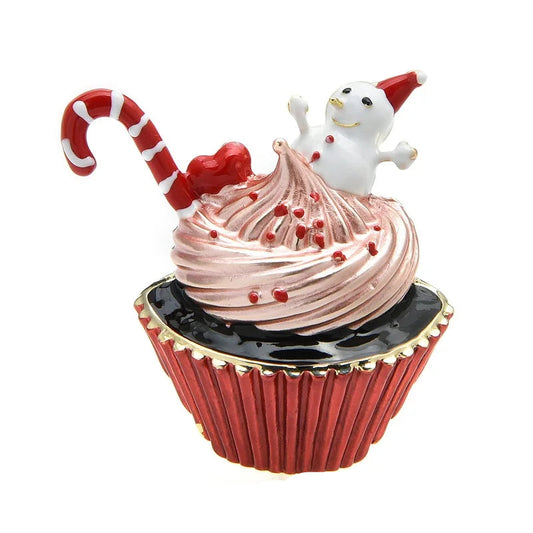Wuli&baby Christmas Cupcake Brooch | Enamel Snowman Dessert Pin | Holiday Jewelry Gift for Women & Unisex Party Accessories