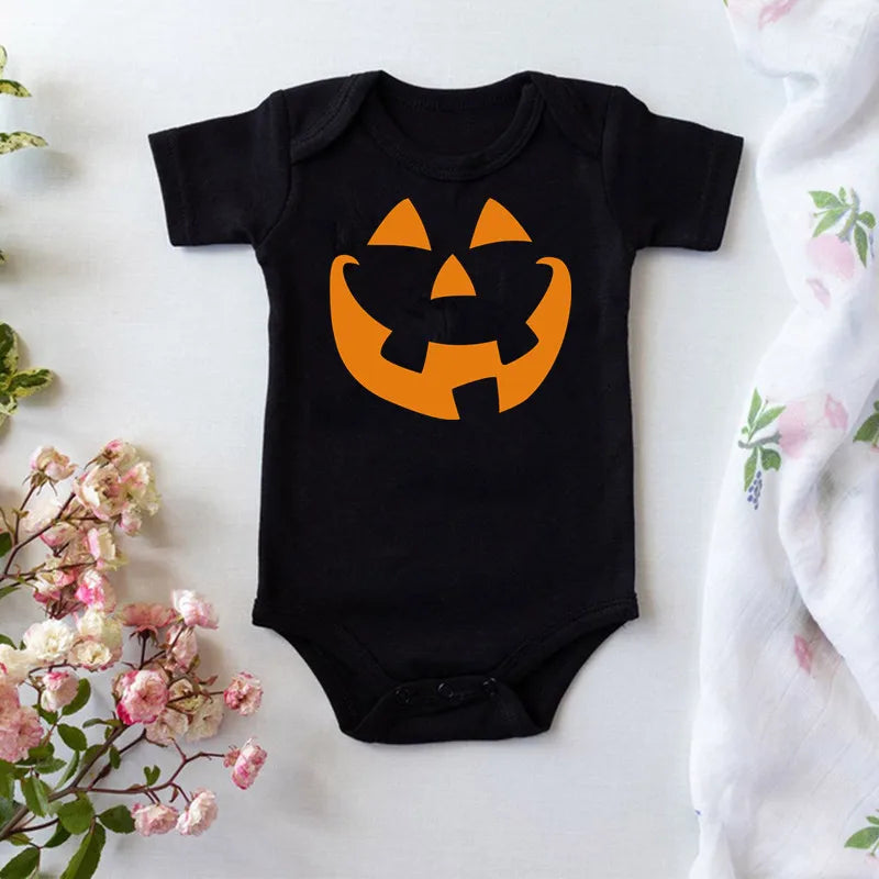 Funny Halloween Baby Bodysuit | Newborn Black Cotton Romper | Infant Boys & Girls Short Sleeve Costume Outfit