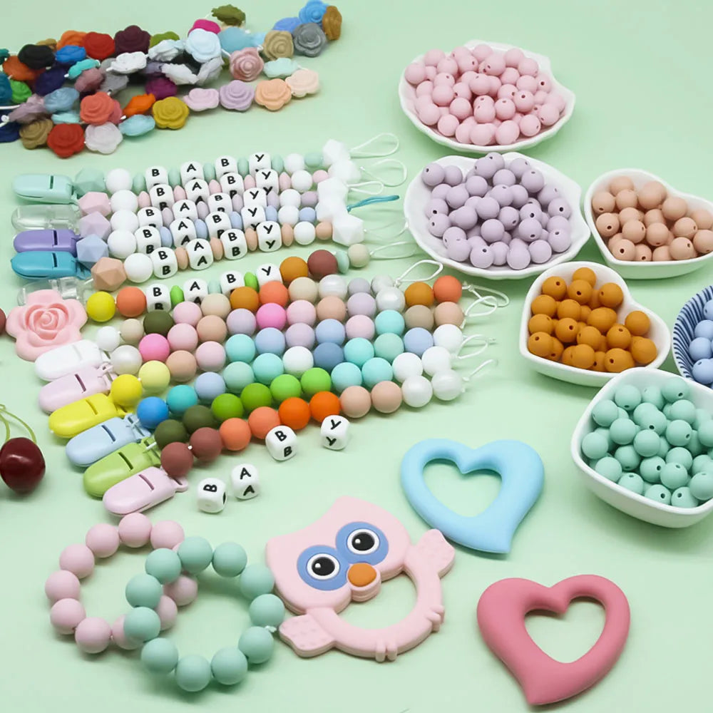 Cute-idea 10pcs 12mm Silicone Loose Beads – BPA Free Teething Beads | Safe Chewable Baby Sensory Toys | DIY Pacifier Clip & Nursing Accessories