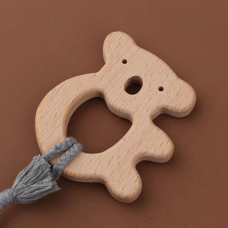 Crochet Bunny Baby Teether & Rattle Set | Beech Wooden Teething Ring + Pacifier Clip | Newborn Montessori Educational Toy