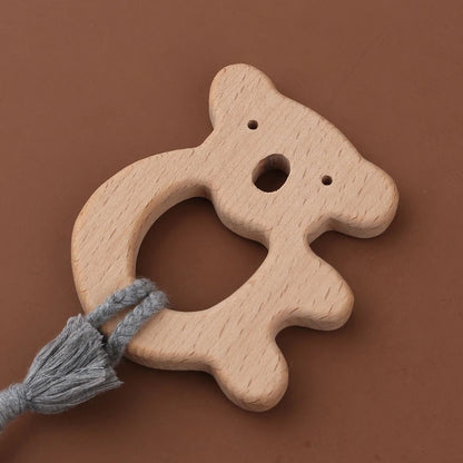 Crochet Bunny Baby Teether & Rattle Set | Beech Wooden Teething Ring + Pacifier Clip | Newborn Montessori Educational Toy