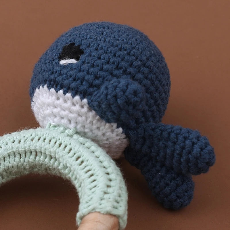 Crochet Bunny Baby Teether & Rattle Set | Beech Wooden Teething Ring + Pacifier Clip | Newborn Montessori Educational Toy