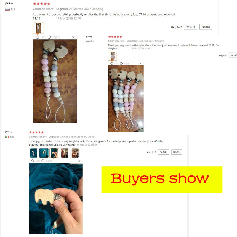 Baby Pacifier Chain – Elephant Wooden Clip with Geometric Crochet Beads | Teething Toy, Dummy Clip & Pacifier Holder for Infants