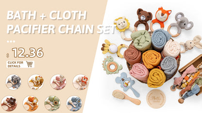 Baby Pacifier Chain – Elephant Wooden Clip with Geometric Crochet Beads | Teething Toy, Dummy Clip & Pacifier Holder for Infants