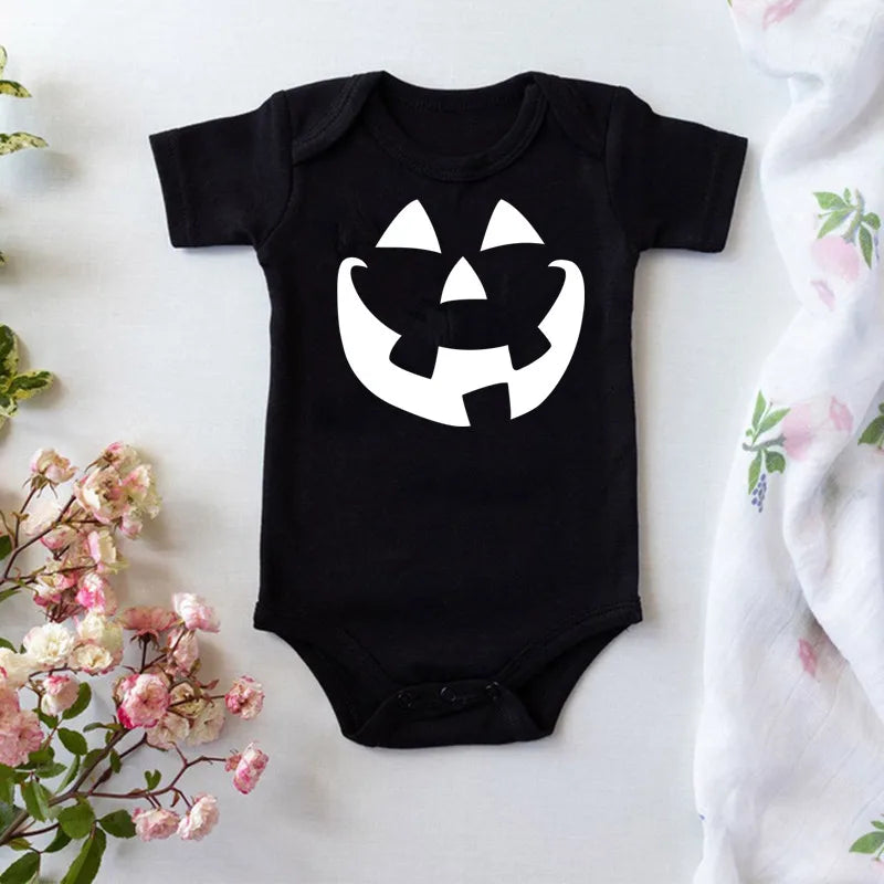 Funny Halloween Baby Bodysuit | Newborn Black Cotton Romper | Infant Boys & Girls Short Sleeve Costume Outfit