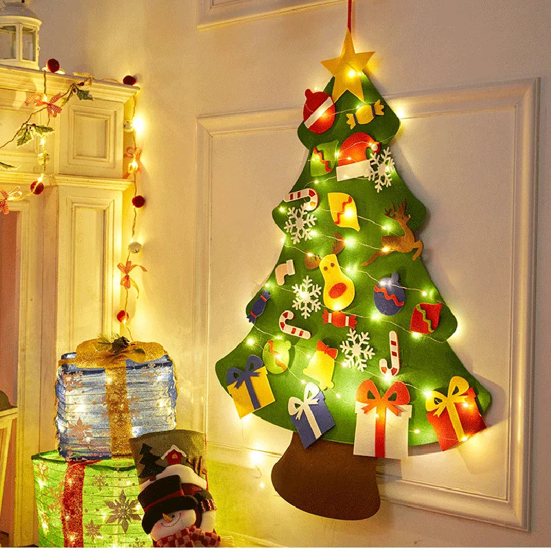 Baby Montessori DIY Felt Christmas Tree | 32pcs Ornaments Busy Board | Toddler Xmas Gift & Wall Decoration
