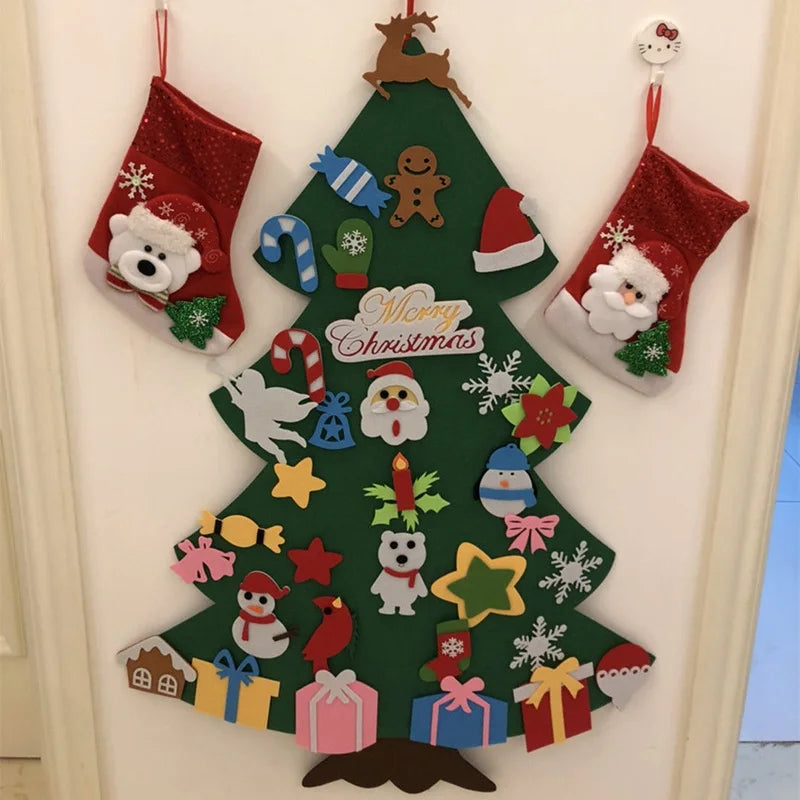 Baby Montessori DIY Felt Christmas Tree | 32pcs Ornaments Busy Board | Toddler Xmas Gift & Wall Decoration