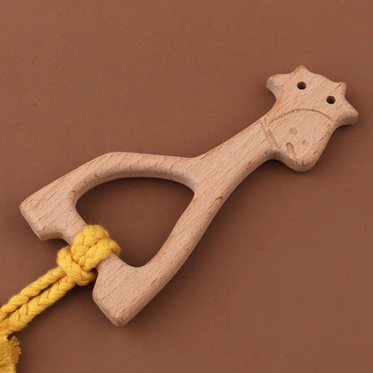 Crochet Bunny Baby Teether & Rattle Set | Beech Wooden Teething Ring + Pacifier Clip | Newborn Montessori Educational Toy