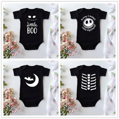 Funny Halloween Baby Bodysuit | Newborn Black Cotton Romper | Infant Boys & Girls Short Sleeve Costume Outfit