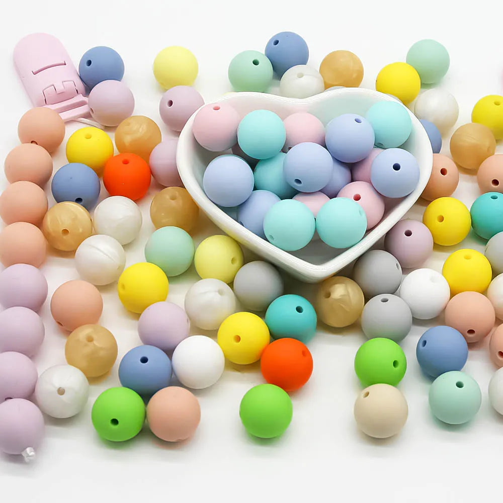 Cute-idea 10pcs 12mm Silicone Loose Beads – BPA Free Teething Beads | Safe Chewable Baby Sensory Toys | DIY Pacifier Clip & Nursing Accessories