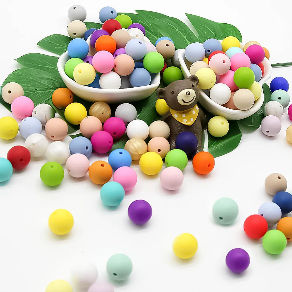 Cute-idea 10pcs 12mm Silicone Loose Beads – BPA Free Teething Beads | Safe Chewable Baby Sensory Toys | DIY Pacifier Clip & Nursing Accessories