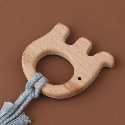 Crochet Bunny Baby Teether & Rattle Set | Beech Wooden Teething Ring + Pacifier Clip | Newborn Montessori Educational Toy