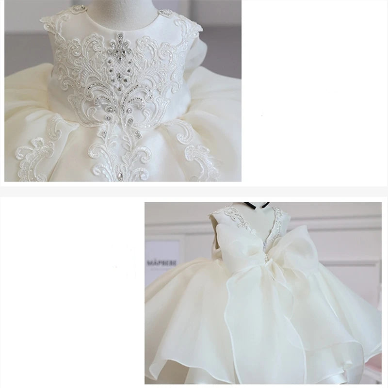 Baby Girl Elegant Dress | White & Pink Princess Outfit | 1st Birthday, Baptism, Christmas & Christening Party Dress