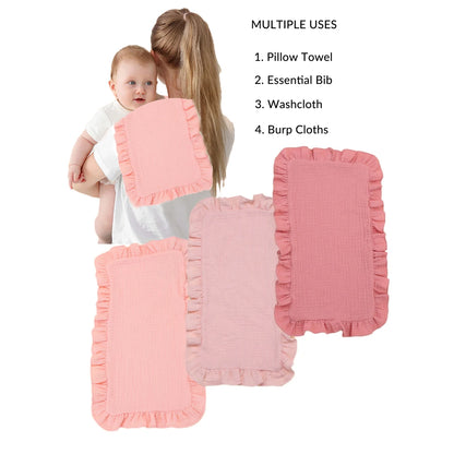 100% Cotton 4-Layer Baby Burp Cloths – Soft & Absorbent Large Muslin Washcloths | Newborn Burping Rags & Infant Essentials (3 Pack)