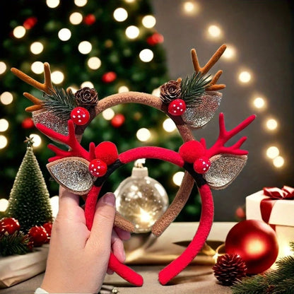 Christmas Headband | Reindeer Antlers, Snowman & Xmas Tree Design | Party Favor, Photo Booth & Holiday Decoration