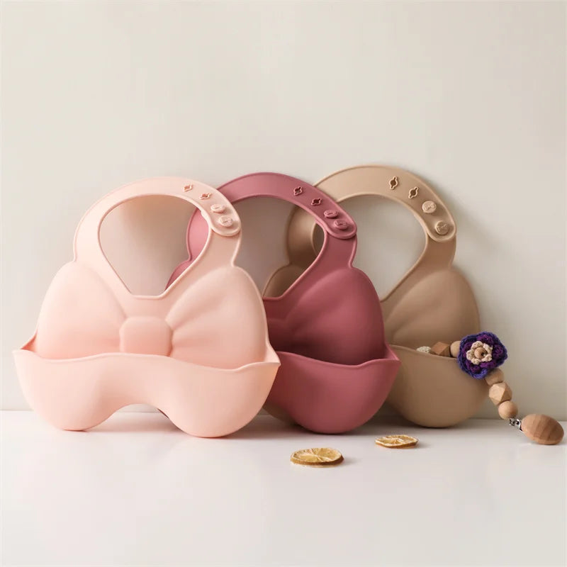 Baby Waterproof Silicone Bibs – Adjustable Feeding Bibs with Cute Bowknot Apron Design | Soft Toddler Bibs for Boys & Girls