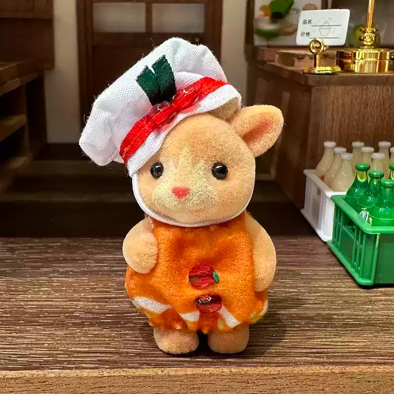 Original Sylvanian Families Rabbit Grove Family & Panda Chef Baby | Dollhouse Christmas Girl Flocking Dolls | Collectible Ornaments & Decorations