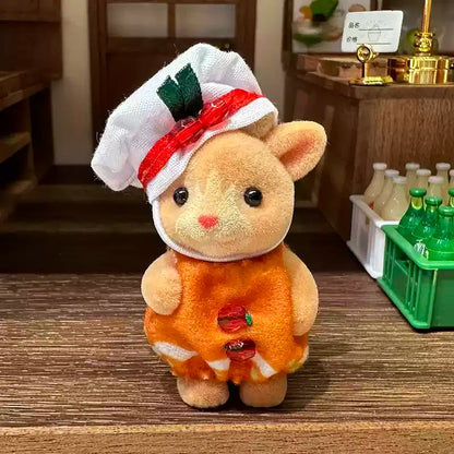Original Sylvanian Families Rabbit Grove Family & Panda Chef Baby | Dollhouse Christmas Girl Flocking Dolls | Collectible Ornaments & Decorations