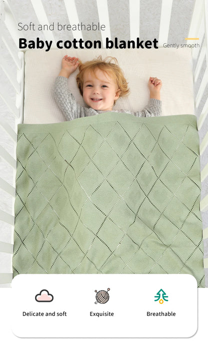 Super Soft Cotton Baby Blanket – Newborn Knit Swaddle Wrap for Stroller, Nursery & Sleeping (90×70cm)