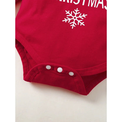 Baby Girl Christmas Outfit 3Pcs Set | Alphabet Print Bodysuit + Red Plaid Pants + Headband (0–18 Months)