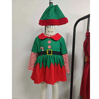 Christmas Baby Outfit | Newborn Santa Claus Costume Set with Green Romper & Elf Hat (2 Pcs, 0–18 Months)