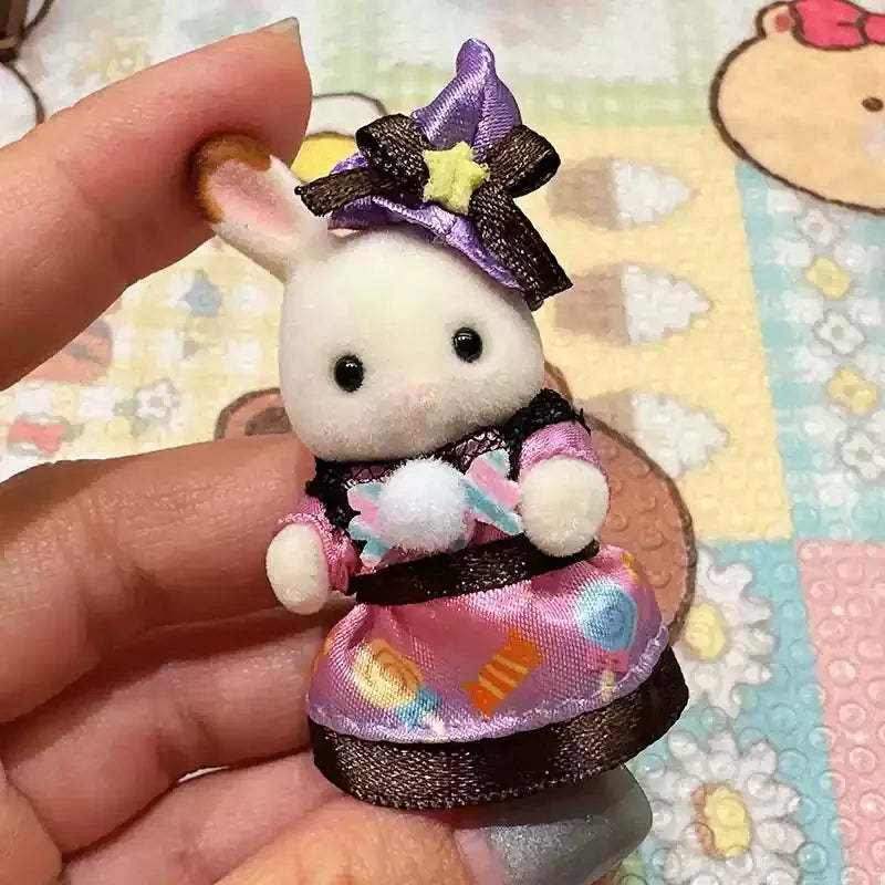 Original Sylvanian Families Rabbit Grove Family & Panda Chef Baby | Dollhouse Christmas Girl Flocking Dolls | Collectible Ornaments & Decorations