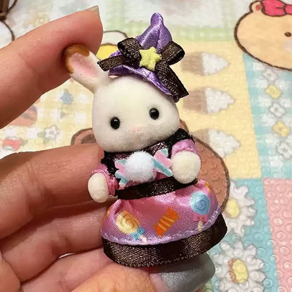 Original Sylvanian Families Rabbit Grove Family & Panda Chef Baby | Dollhouse Christmas Girl Flocking Dolls | Collectible Ornaments & Decorations