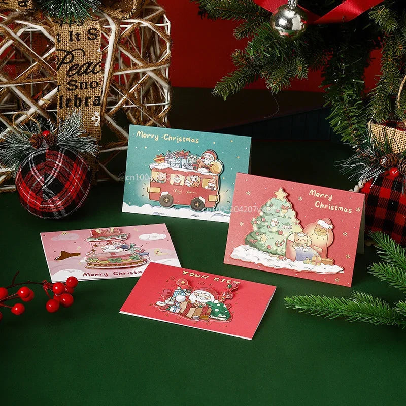 Mini Christmas Greeting Cards with Envelopes | Kids Xmas Blessing Postcards & New Year Gift Cards Party Supplies