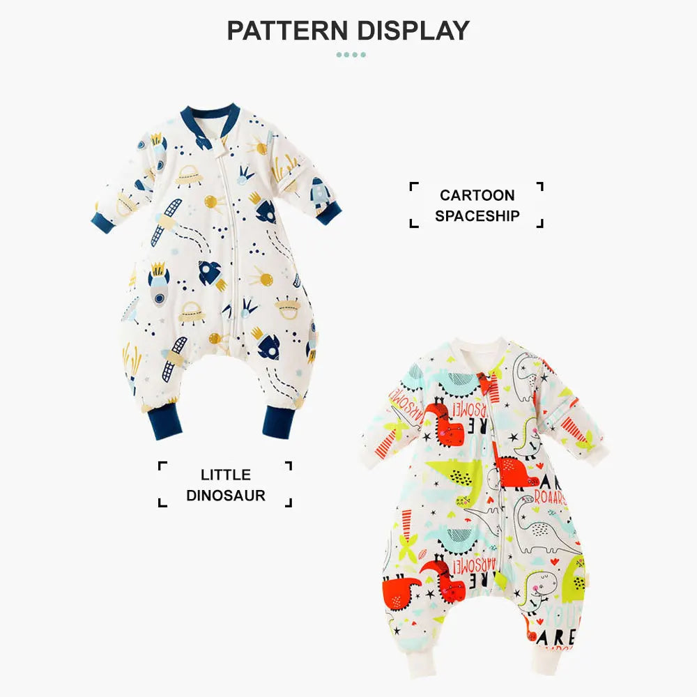 Baby Cartoon Split-Legged Sleepsack – Thickened Children’s Sleeping Bag with Detachable Sleeves for Boys & Girls, Autumn & Winter