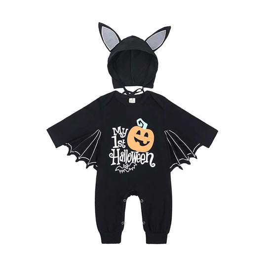 Baby’s First Halloween Bat Costume | Infant Black Romper Jumpsuit | Boys & Girls Cosplay Outfit for Purim, Party & Carnival