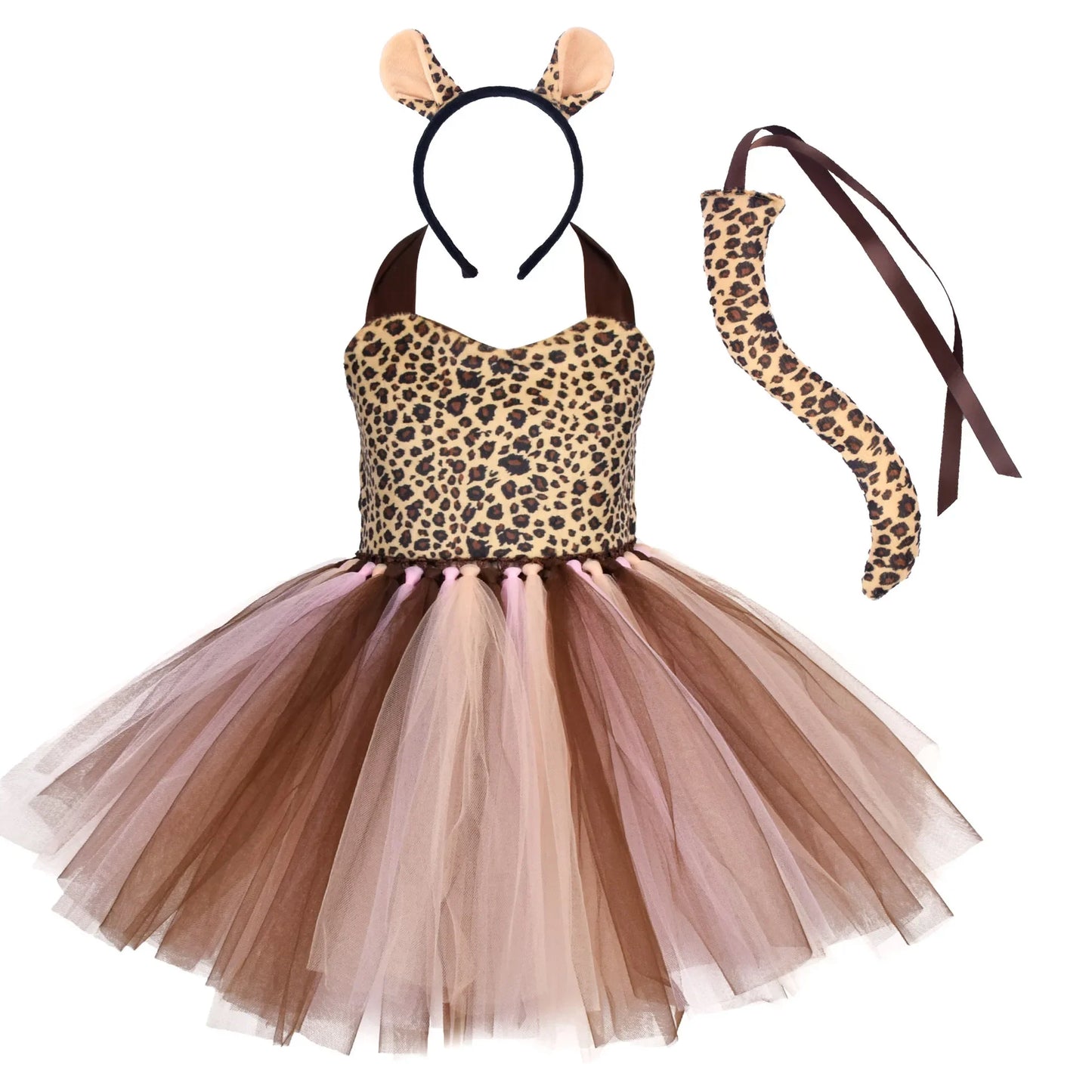 Baby Girls Halloween Animal Cosplay Costume | Kids Forest Theme Giraffe, Cow, Tiger, Leopard, Zebra Tutu Dress | Birthday & Party Outfit