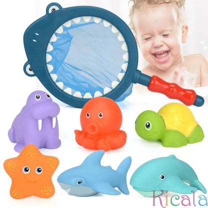 Baby Bath Toy Net Fishing Set – Floating Cartoon Animal Water Toys for Kids, Bathtub, Pool & Beach Play Gift