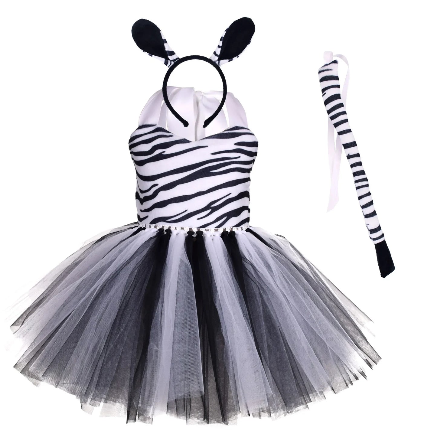 Baby Girls Halloween Animal Cosplay Costume | Kids Forest Theme Giraffe, Cow, Tiger, Leopard, Zebra Tutu Dress | Birthday & Party Outfit